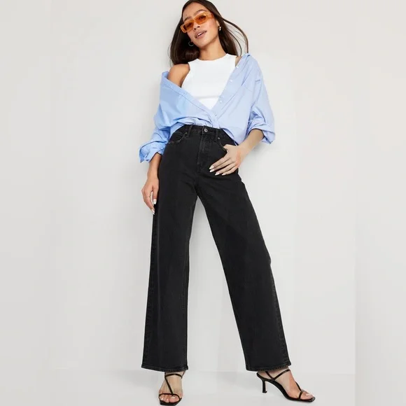 High Waisted Wide Leg Black Jeans - Picture 2 of 5